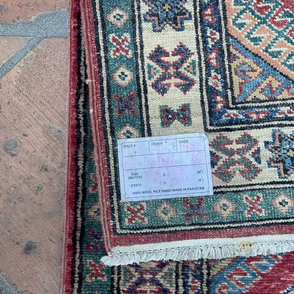 Vintage Pakistan Hand-Knotted Red Tribal Geometric Wool Runner Rug - 7'L x 2.5'